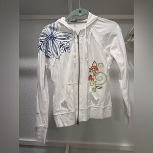 Cabi White Embroidered Zip Up Hoodie - M